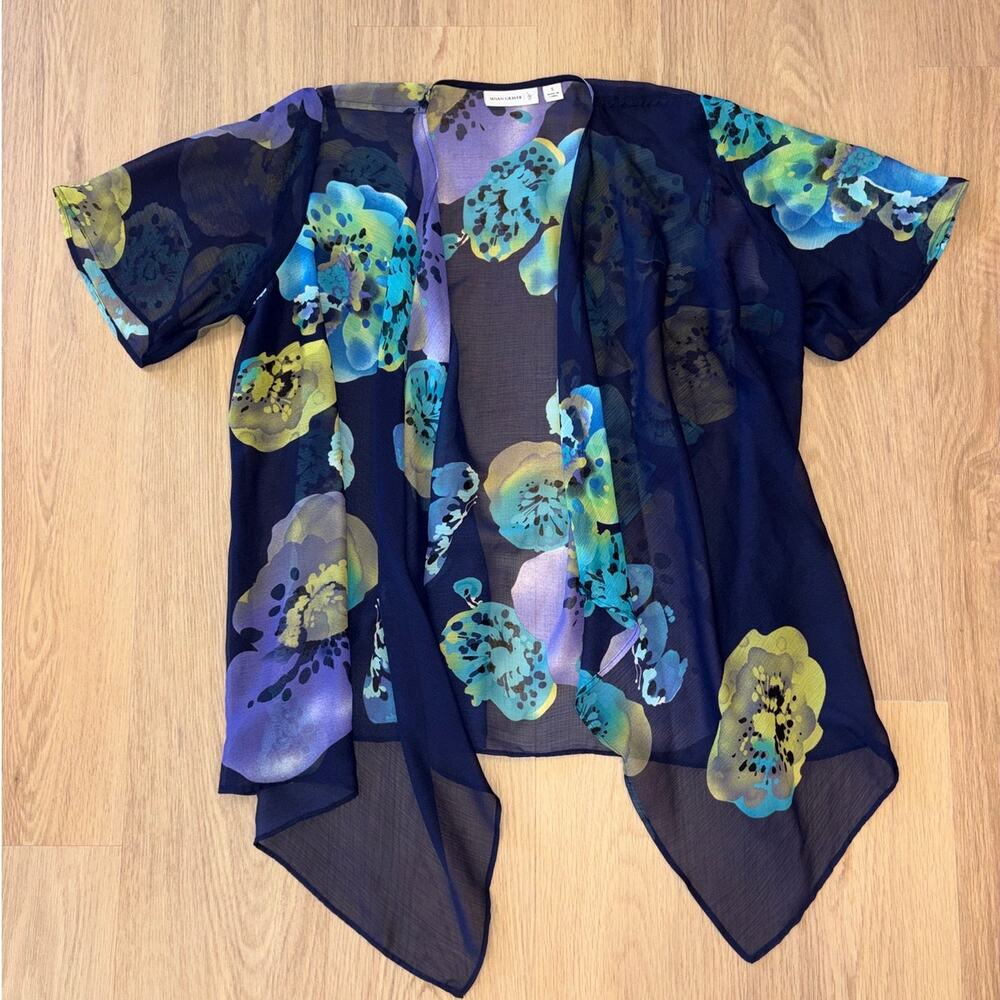 Susan Graver sheer floral kimono shawl open womens size small